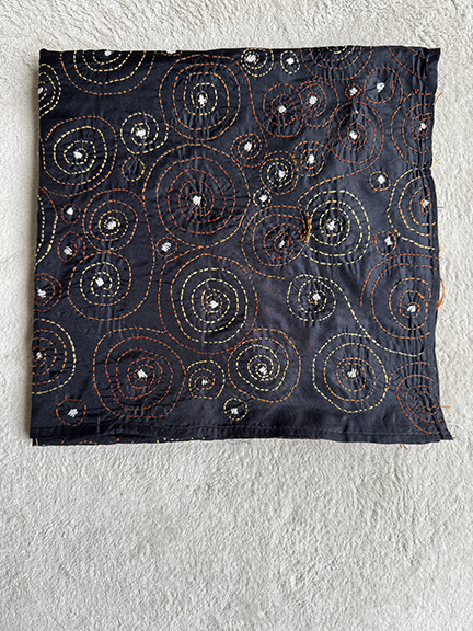 Kantha Hand-Embroidered Silk Scarf -SK_BLK002