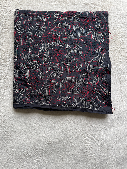 Kantha Hand-Embroidered Silk Scarf - SK_BLK013