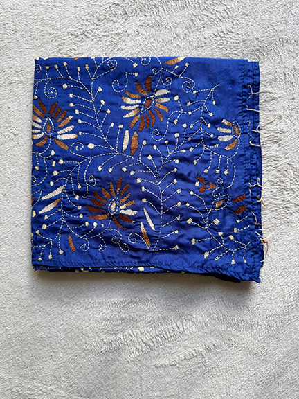 Kantha Hand-Embroidered Silk Scarf -SK_BLU010