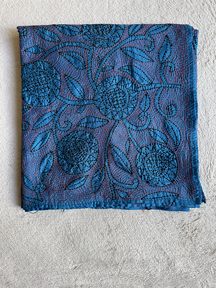 Kantha Hand-Embroidered Silk Scarf - SK_BLU023