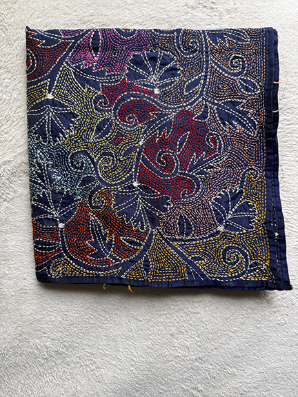 Kantha Hand-Embroidered Silk Scarf - SK_NAVY008