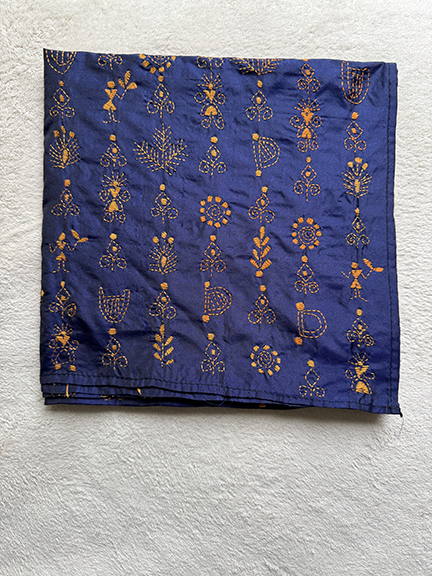 Kantha Hand-Embroidered Silk Scarf - SK_NAVY014