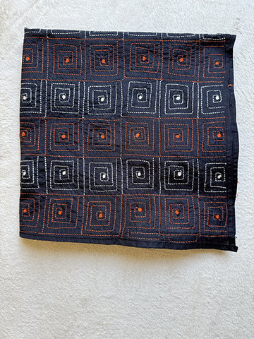 Kantha Hand-Embroidered Silk Scarf - sk_blk035