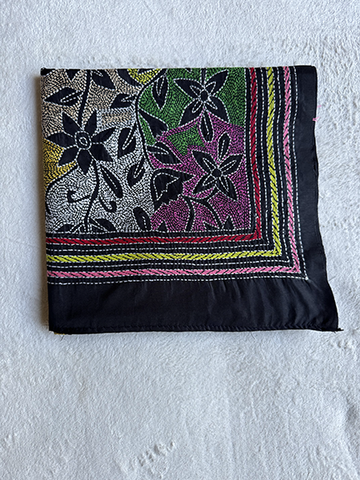 Kantha Hand-Embroidered Silk Scarf - sk_blkp054