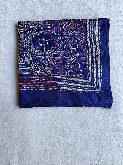 Kantha Hand-Embroidered Silk Scarf - sk_rblu044b