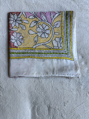 Kantha Hand-Embroidered Silk Scarf - sk_wht043